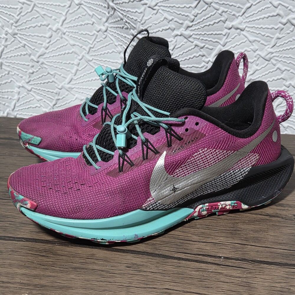 Nike Pegasus Trail 5 By You Women's Size 9 Trail Running Shoes Magenta Teal GUC